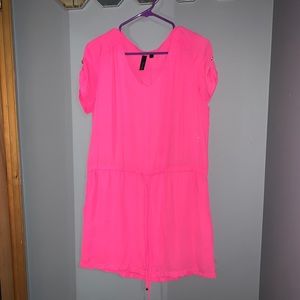 V-neck hot pink mini dress